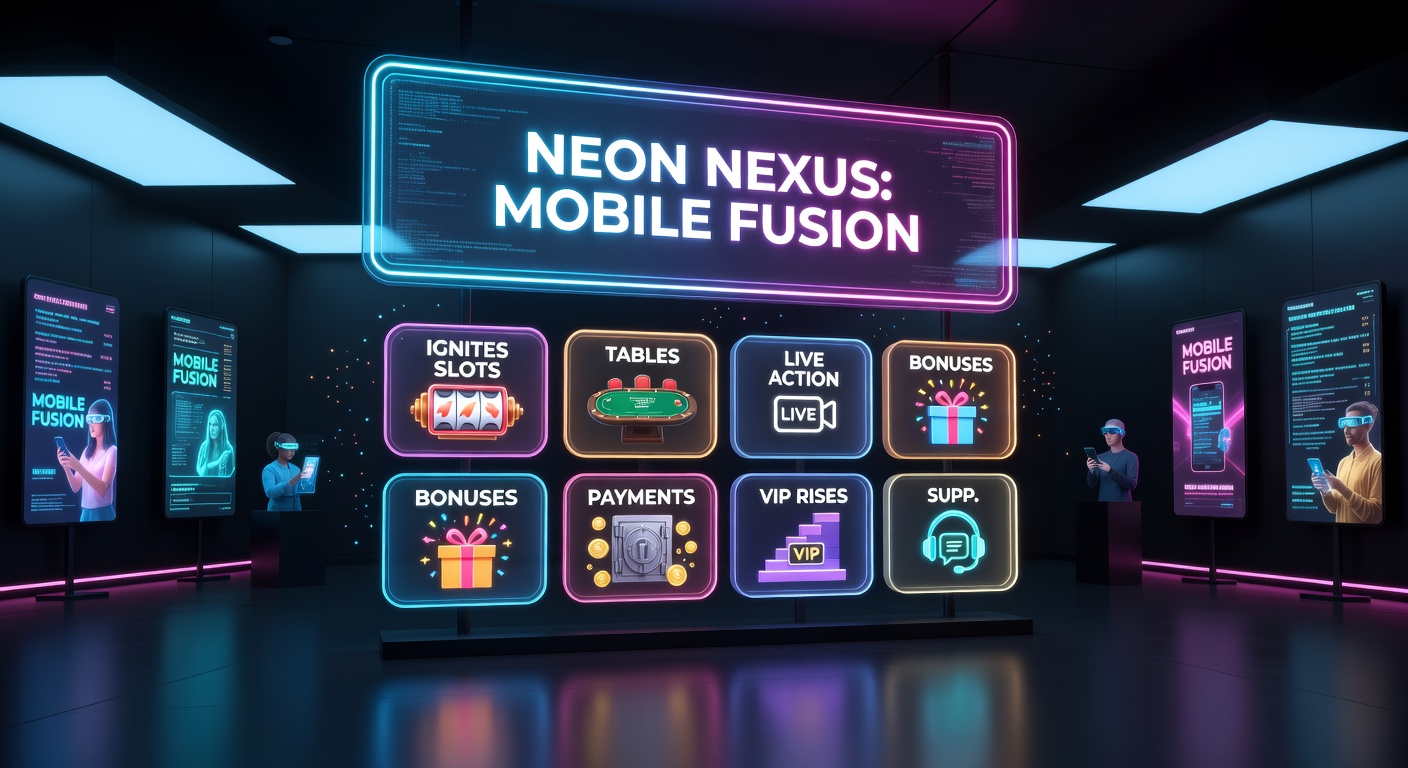 Dynamic split-view of Neon Nexus app showing live roulette wheel spinning alongside slot reels, bonus pop-ups, and VIP progress bar on a sleek mobile device