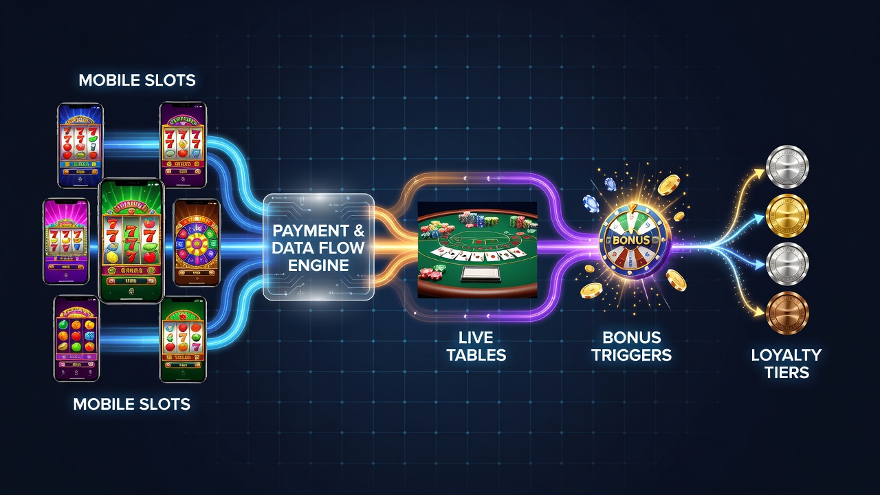 Illustration of loyalty tier progression tied to payment activity across slots and live tables