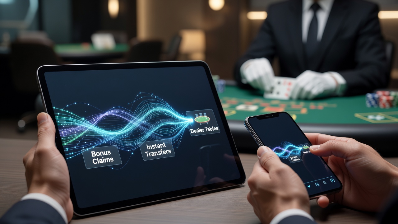 Mobile device displaying live dealer blackjack table with real-time video feed and betting interface